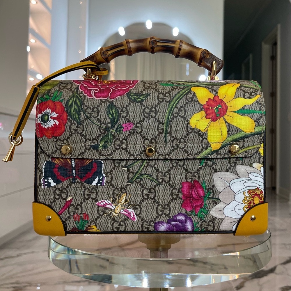 NWT Gucci Multicolor Small GG Flora Bamboo Padlock Bag - Picture 4 of 11